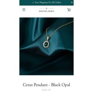 Doting Dews Black Opal Cetus Pendant Necklace 18k Gold Plated Chain MSRP $650